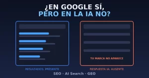 Marca visible en Google pero ausente en respuestas de la IA: dos pantallas con la misma pregunta y resultados distintos