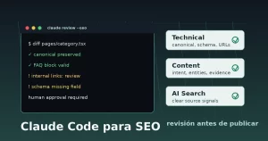 Claude Code para SEO revisando cambios antes de publicar en un sitio web
